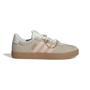 adidas VL COURT 3.0 Beige & Pink Suede Low-Profile Sneakers with Gold Chain